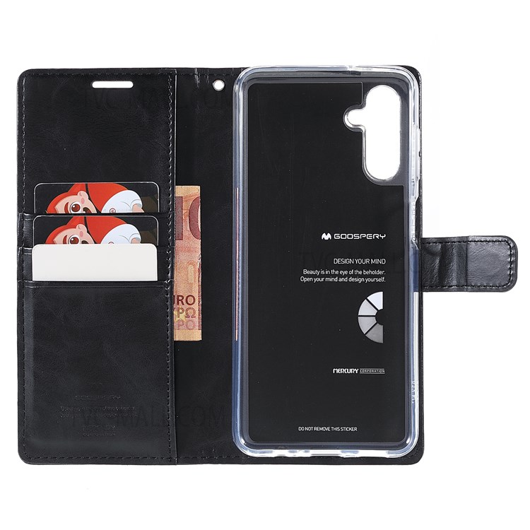 MERCURY GOOSPERY Blue Moon PU Leather Attached TPU Folio Stand Flip Wallet Phone Case for Samsung Galaxy A13 5G - Black-8