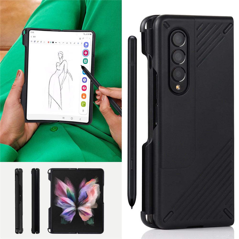 Anti-scratch Hard PC Folding Phone Case with Stylus Pen Slot for Samsung Galaxy Z Fold3 5G-9