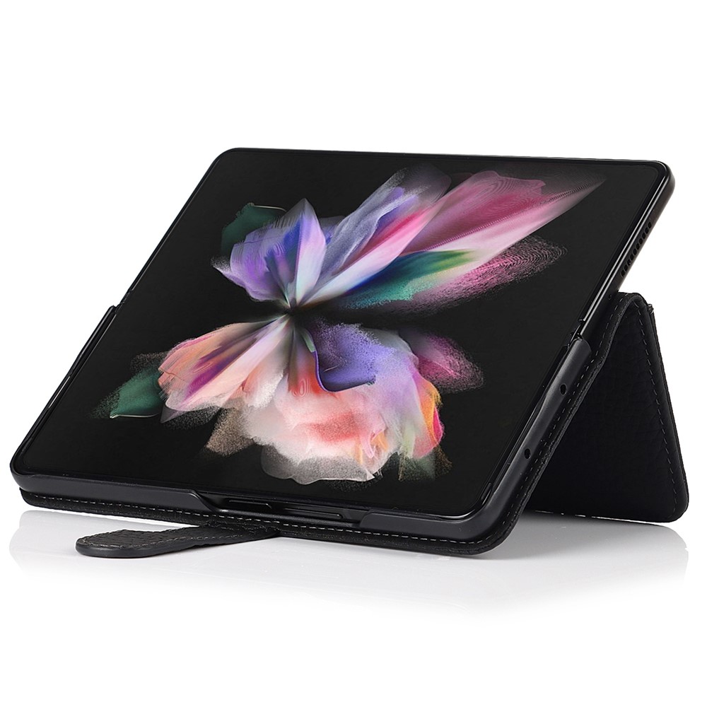 Stand Portefeuille Portefeuille Litchi Texture Véritable Cuir Véritable + Couverture De Cas De Téléphone PC Avec Emplacement De Stylo Détachable Pour Samsung Galaxy Z Fold3 5g - Noir