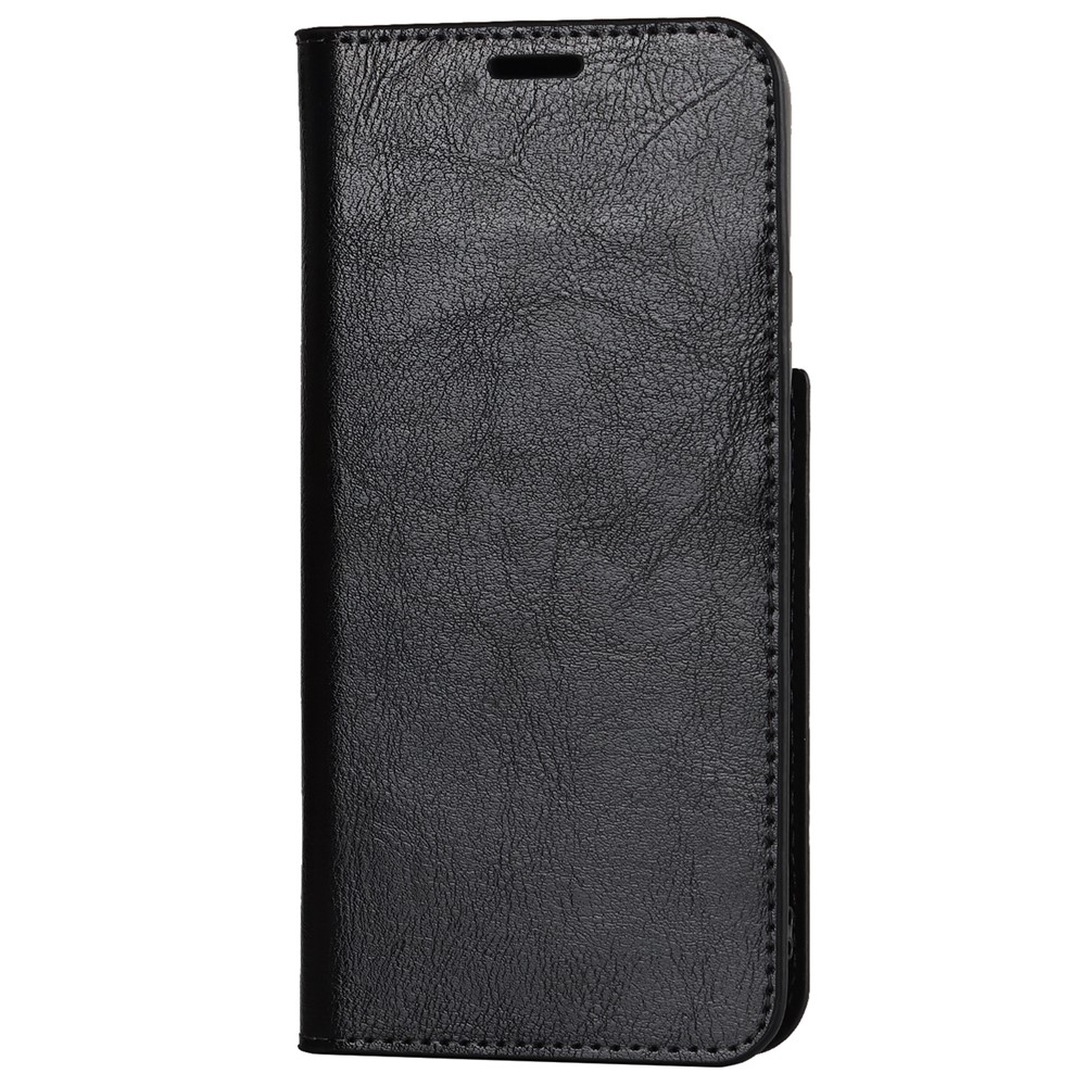 Drop Resistant Crazy Horse Texture Genuine Leather Magnetic Auto Closing Cover Stand Flip Wallet Case for Samsung Galaxy S22 5G - Black-2
