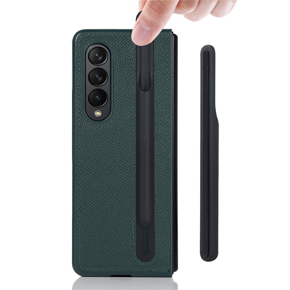Detachable Pen Slot Palm Print Genuine Leather Full Protection Phone Case Shell for Samsung Galaxy Z Fold3 5G - Green-5