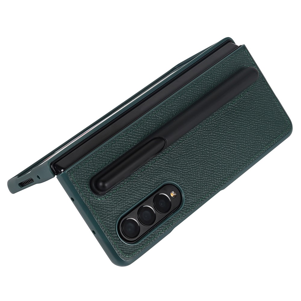 Detachable Pen Slot Palm Print Genuine Leather Full Protection Phone Case Shell for Samsung Galaxy Z Fold3 5G - Green-6
