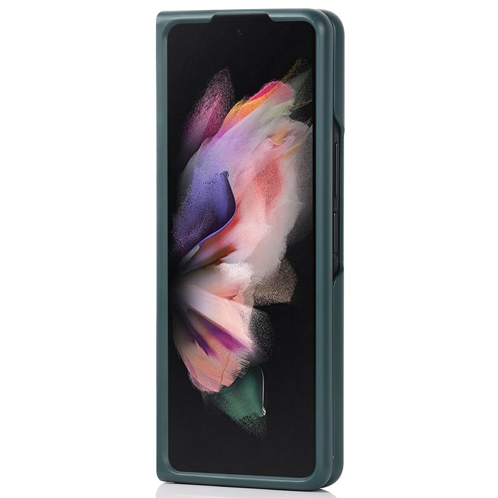 Palm Print Genuine Leather + PC Phone Case Kickstand Cover with Detachable Pen Slot for Samsung Galaxy Z Fold3 5G - Green-2