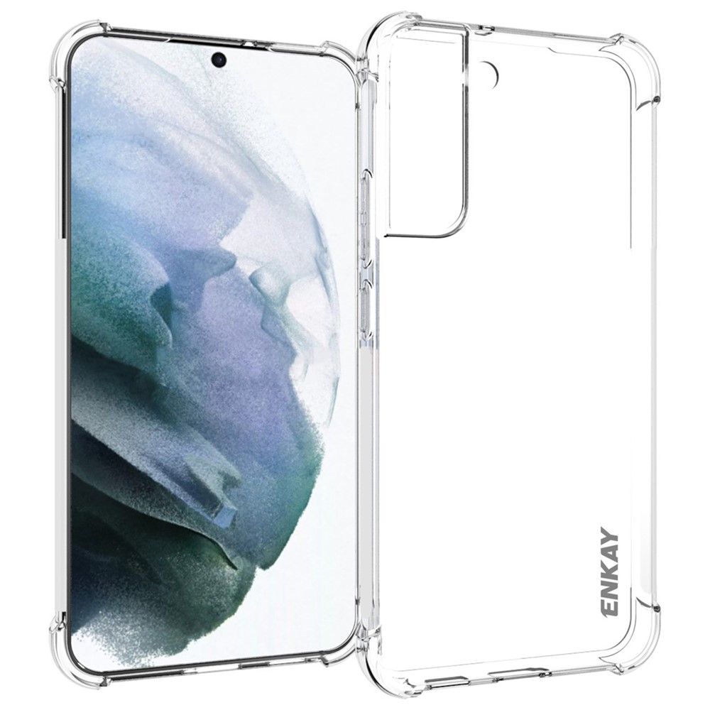 ENKAY Non-yellowing Crystal Clear TPU Cover Thickened Corners Phone Case with Anti-slip Strip for Samsung Galaxy S22+ 5G-1