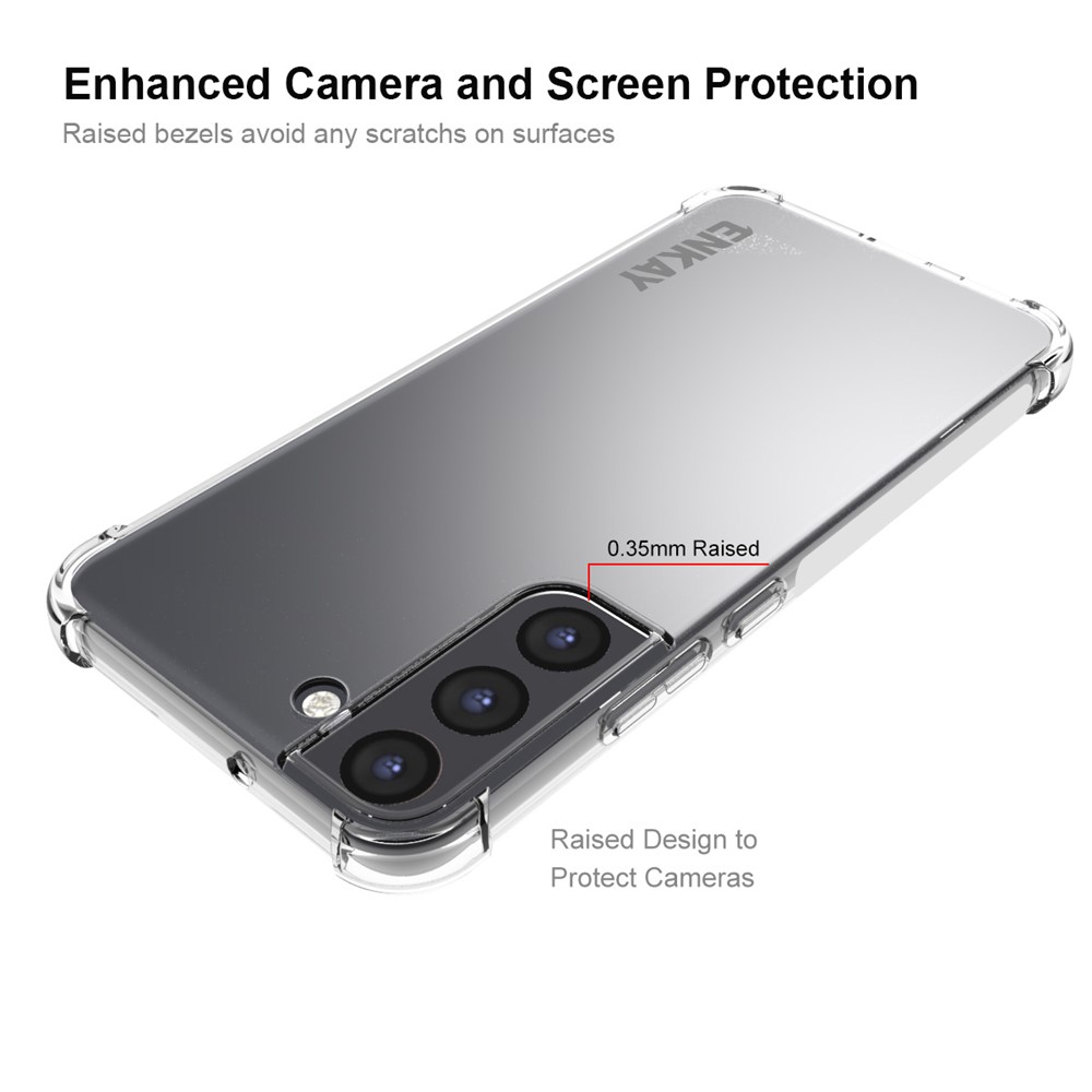 ENKAY Non-yellowing Crystal Clear TPU Cover Thickened Corners Phone Case with Anti-slip Strip for Samsung Galaxy S22+ 5G-3