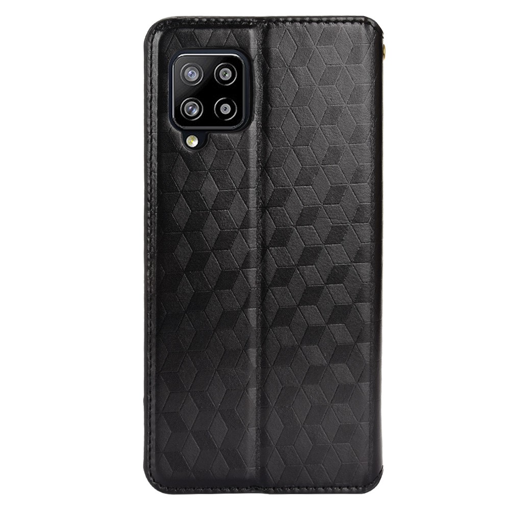 3D Rhombus Pattern Imprinted Drop Protection Phone Case Magnetic Auto Closing PU Leather Protective Cover with Stand Wallet for Samsung Galaxy A42 5G/M42 5G - Black-3