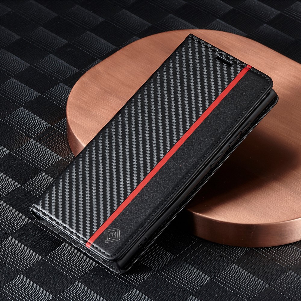 LC.IMEEKE PU Leather + TPU Folio Flip Cover Carbon Fiber Texture Wallet Stand Phone Case for Samsung Galaxy S22 Ultra 5G - Vertical Stripe-11