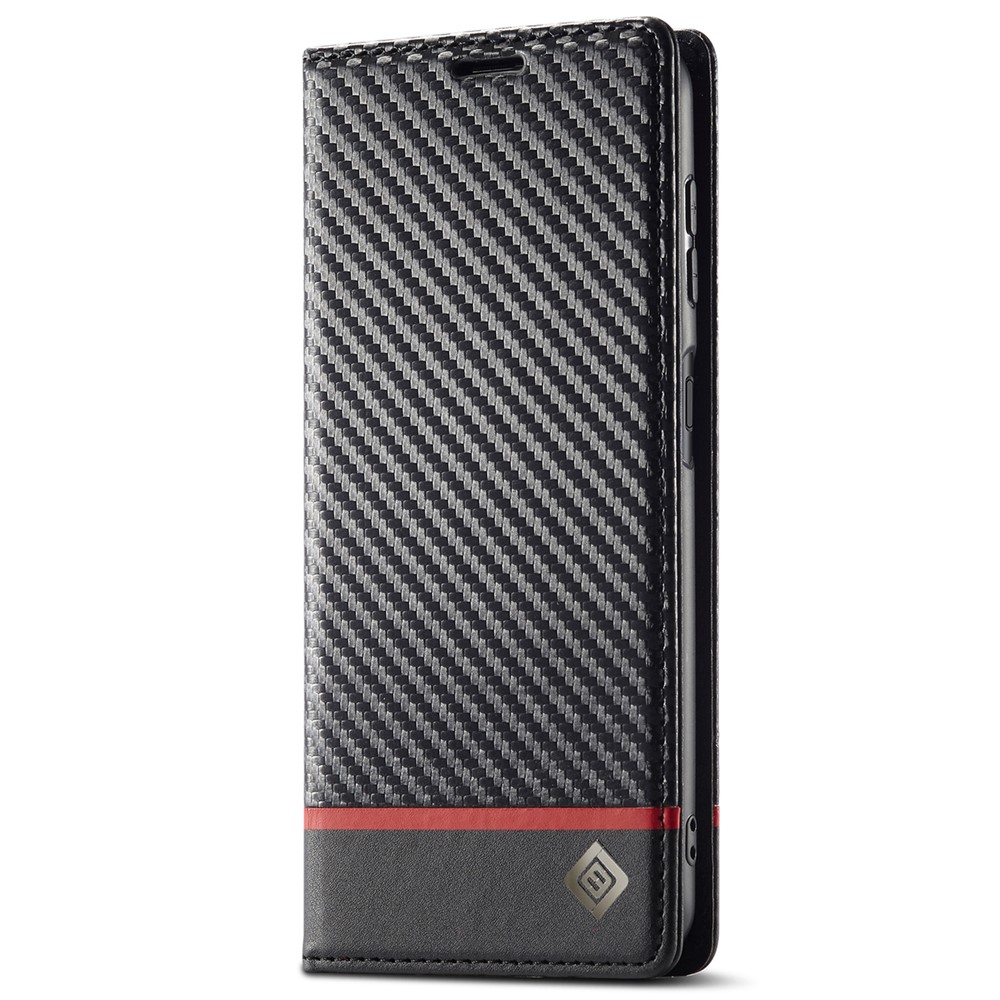 Lc. Imeeke Carbon Fiber Texture Willet Design PU Cuero de Cuero Magnético Cierre Automático Cubierta de la Caja Del Teléfono Para Samsung Galaxy A13 5G - Franja Horizontal