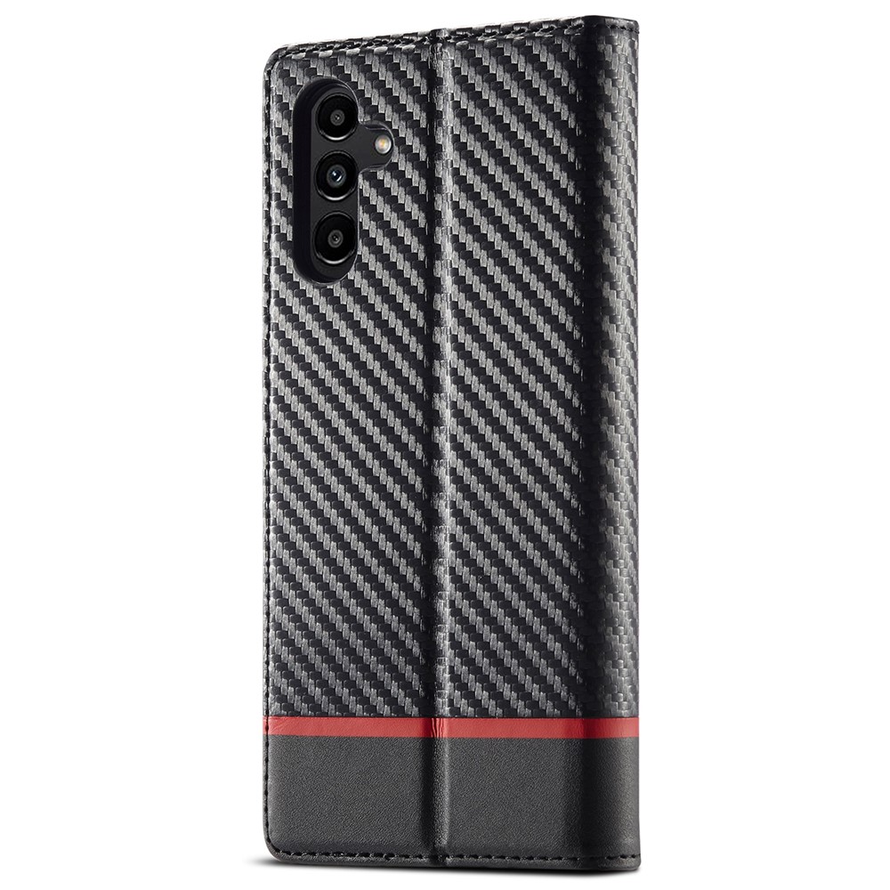 LC.IMEEKE Carbon Fiber Texture Wallet Stand Design PU Leather Magnetic Auto Closing Phone Case Cover for Samsung Galaxy A13 5G - Horizontal Stripe-3