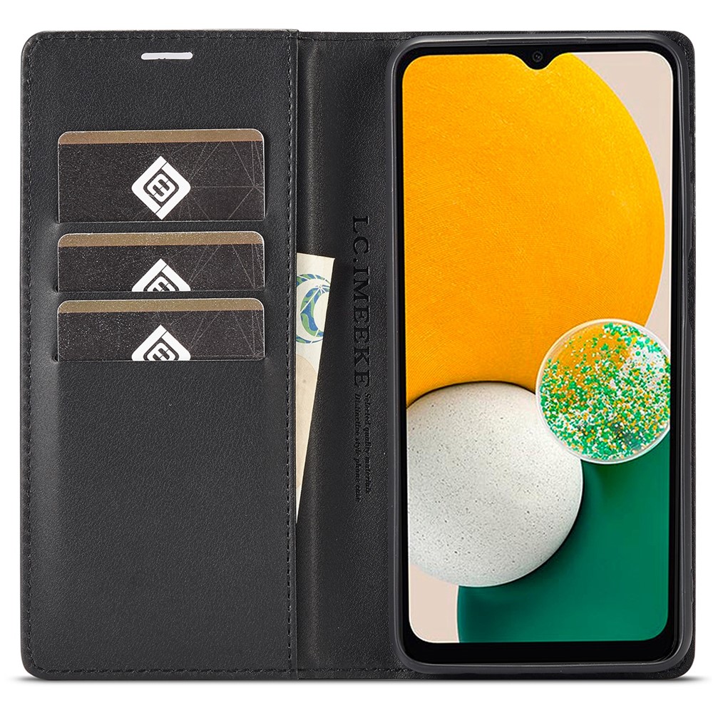 LC.IMEEKE Carbon Fiber Texture Wallet Stand Design PU Leather Magnetic Auto Closing Phone Case Cover for Samsung Galaxy A13 5G - Horizontal Stripe-5