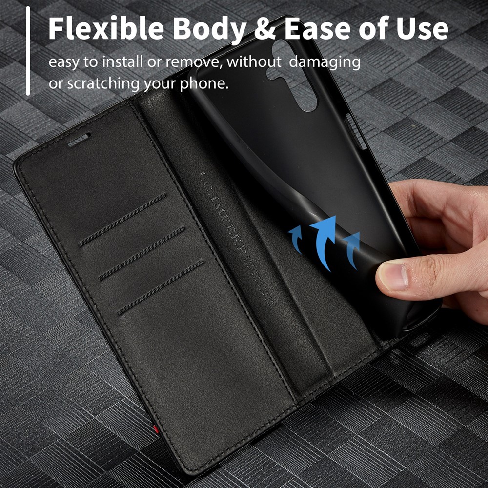 LC.IMEEKE Carbon Fiber Texture Wallet Stand Design PU Leather Magnetic Auto Closing Phone Case Cover for Samsung Galaxy A13 5G - Horizontal Stripe-8