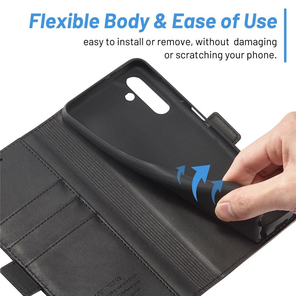 LC.IMEEKE PU Leather Cover Stand Wallet Double Magnetic Clasps Phone Case Shell for Samsung Galaxy A13 5G - Black-6