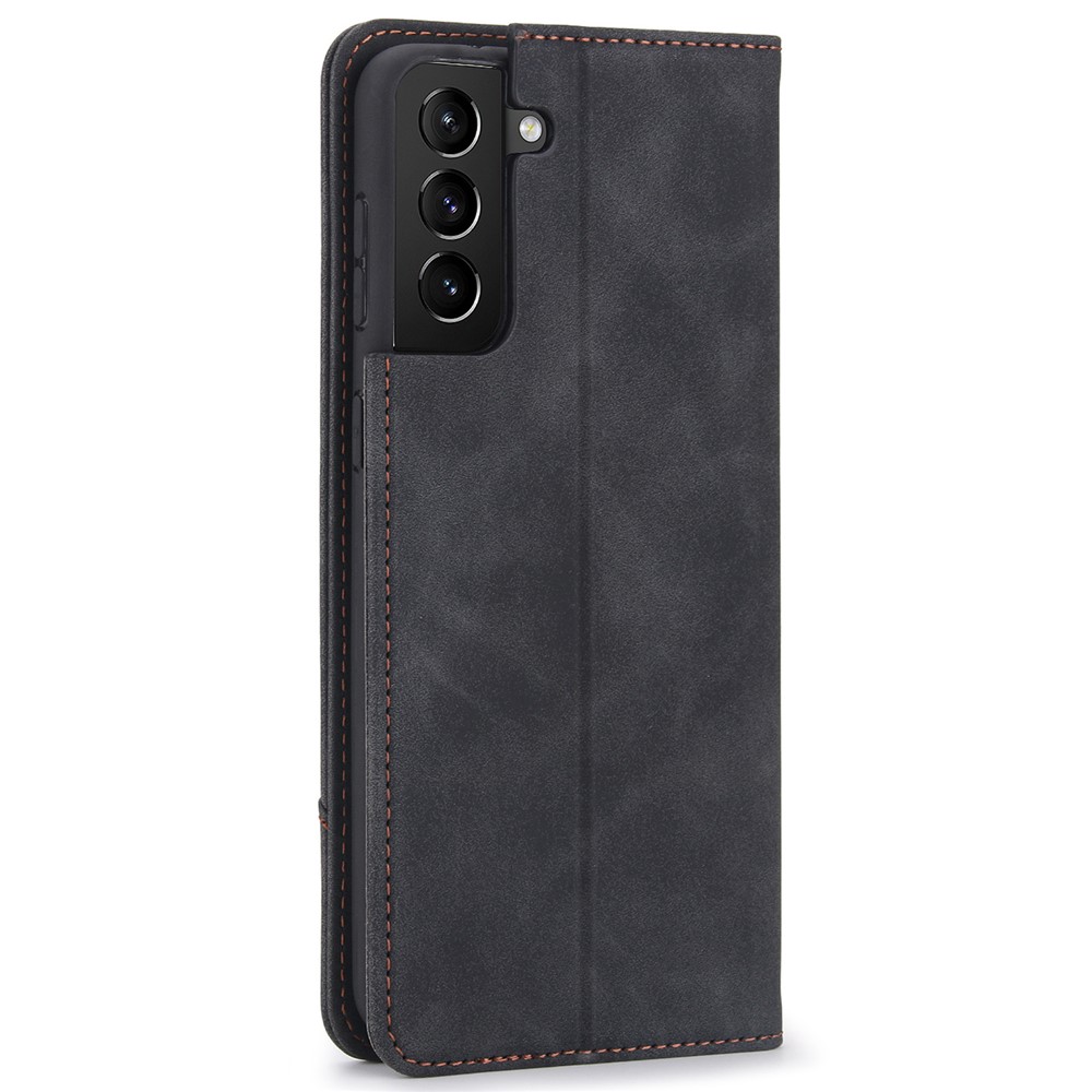 POLA 008 Series Retro Style PU Leather + TPU Auto Magnetic Closing Stand Wallet Phone Case Cover for Samsung Galaxy S21+ 5G - Black-12