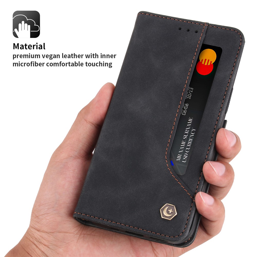 POLA 008 Series Retro Style PU Leather + TPU Auto Magnetic Closing Stand Wallet Phone Case Cover for Samsung Galaxy S21+ 5G - Black-9