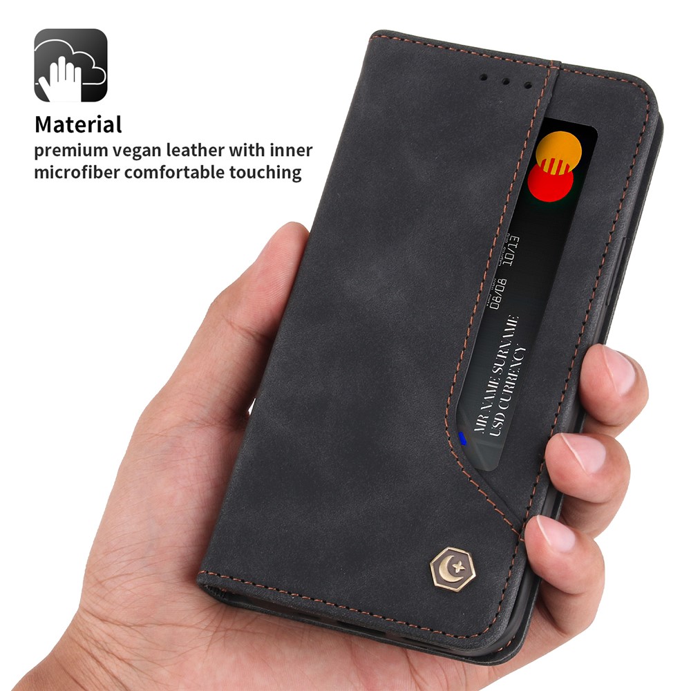 POLA 008 Series Retro Style PU Leather Foldable Wallet Cover Auto Closing Phone Case with Stand for Samsung Galaxy S20 - Black-9