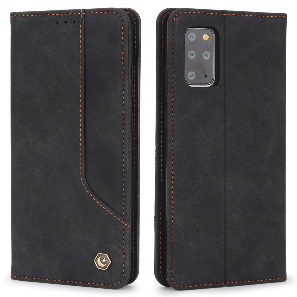 POLA 008 Series Retro Style Full Protection PU Leather + TPU Magnetic Auto Closing Phone Cover with Stand Wallet for Samsung Galaxy S20 Plus 4G/5G - Black-1
