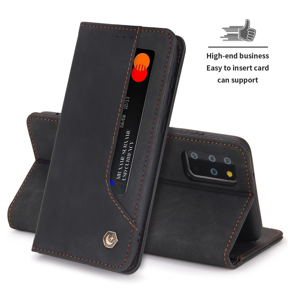 POLA 008 Series Retro Style Full Protection PU Leather + TPU Magnetic Auto Closing Phone Cover with Stand Wallet for Samsung Galaxy S20 Plus 4G/5G - Black-10