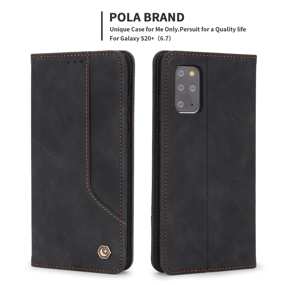 POLA 008 Series Retro Style Full Protection PU Leather + TPU Magnetic Auto Closing Phone Cover with Stand Wallet for Samsung Galaxy S20 Plus 4G/5G - Black-2