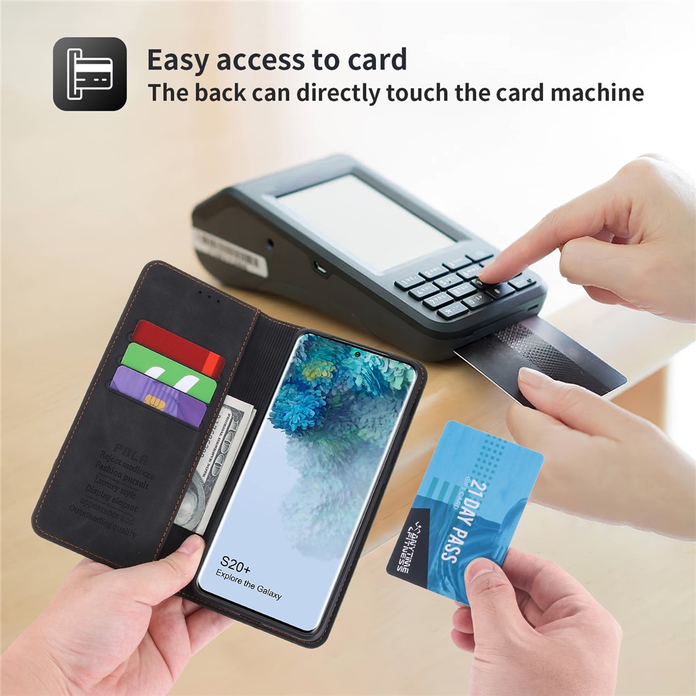 POLA 008 Series Retro Style Full Protection PU Leather + TPU Magnetic Auto Closing Phone Cover with Stand Wallet for Samsung Galaxy S20 Plus 4G/5G - Black-7
