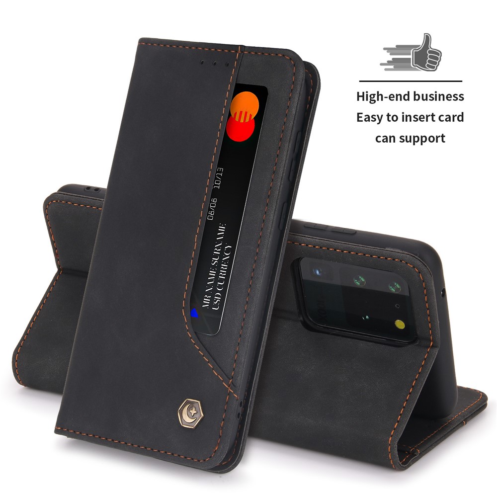 POLA 008 Series Retro Style PU Leather + TPU Folio Flip Shockproof Phone Cover with Stand Wallet for Samsung Galaxy S20 Ultra - Black-10