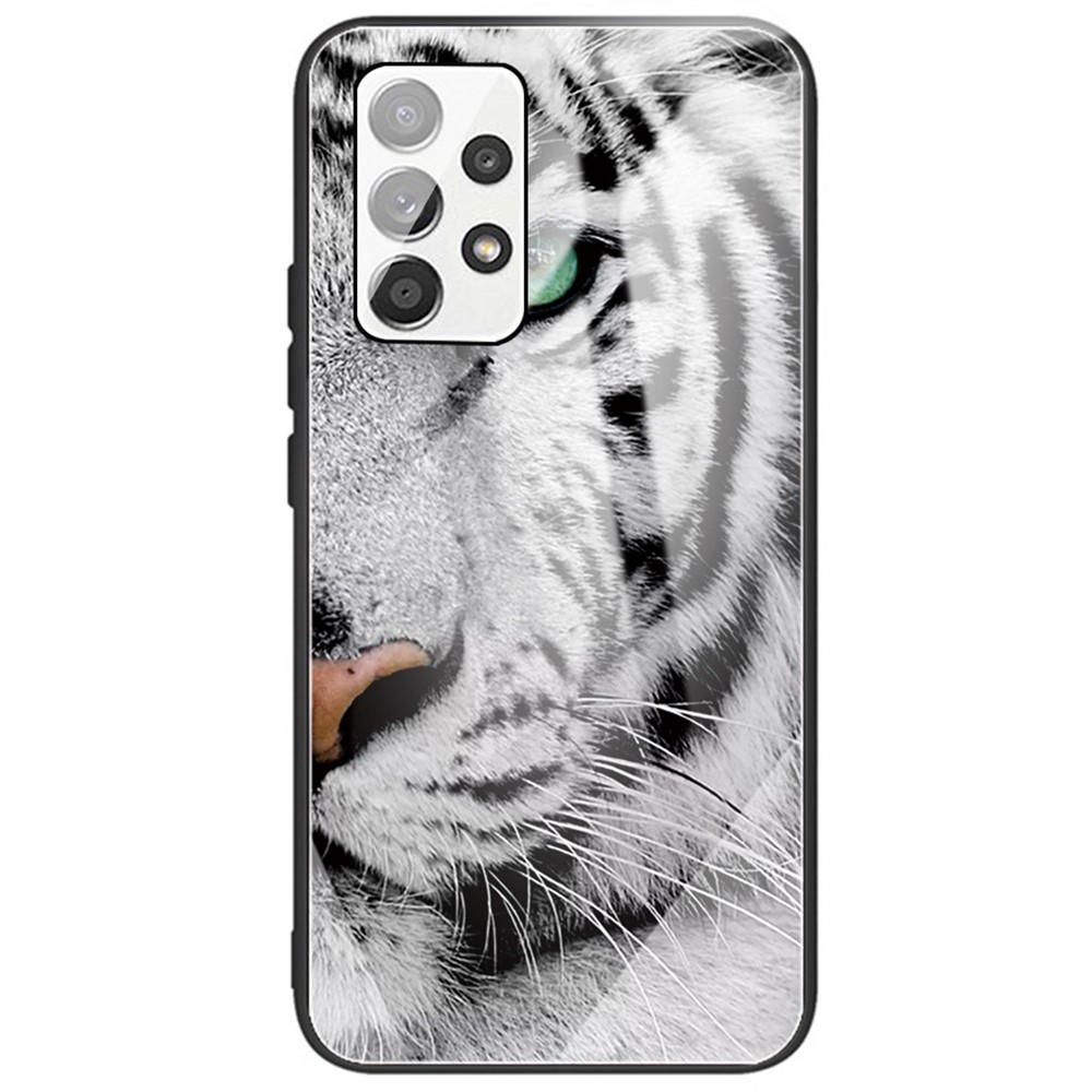 Pattern Printing Anti-Scratch Tempered Glass Back Soft TPU Frame Shock-Absorption Phone Case for Samsung Galaxy A53 5G - Tiger Head-1