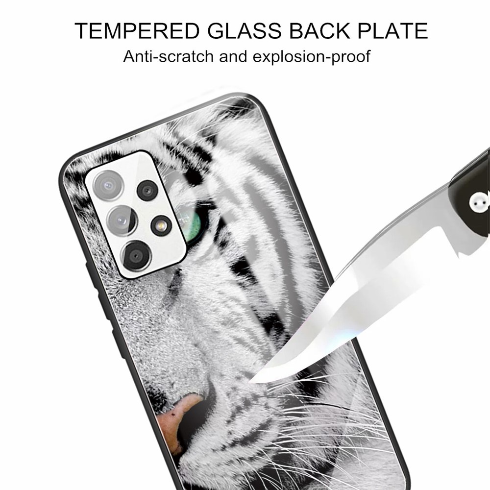 Hard Tempered Glass Shell Pattern Printing Back with TPU Frame Anti-Scratch Protective Cover for Samsung Galaxy A33 5G - Tiger Head-2