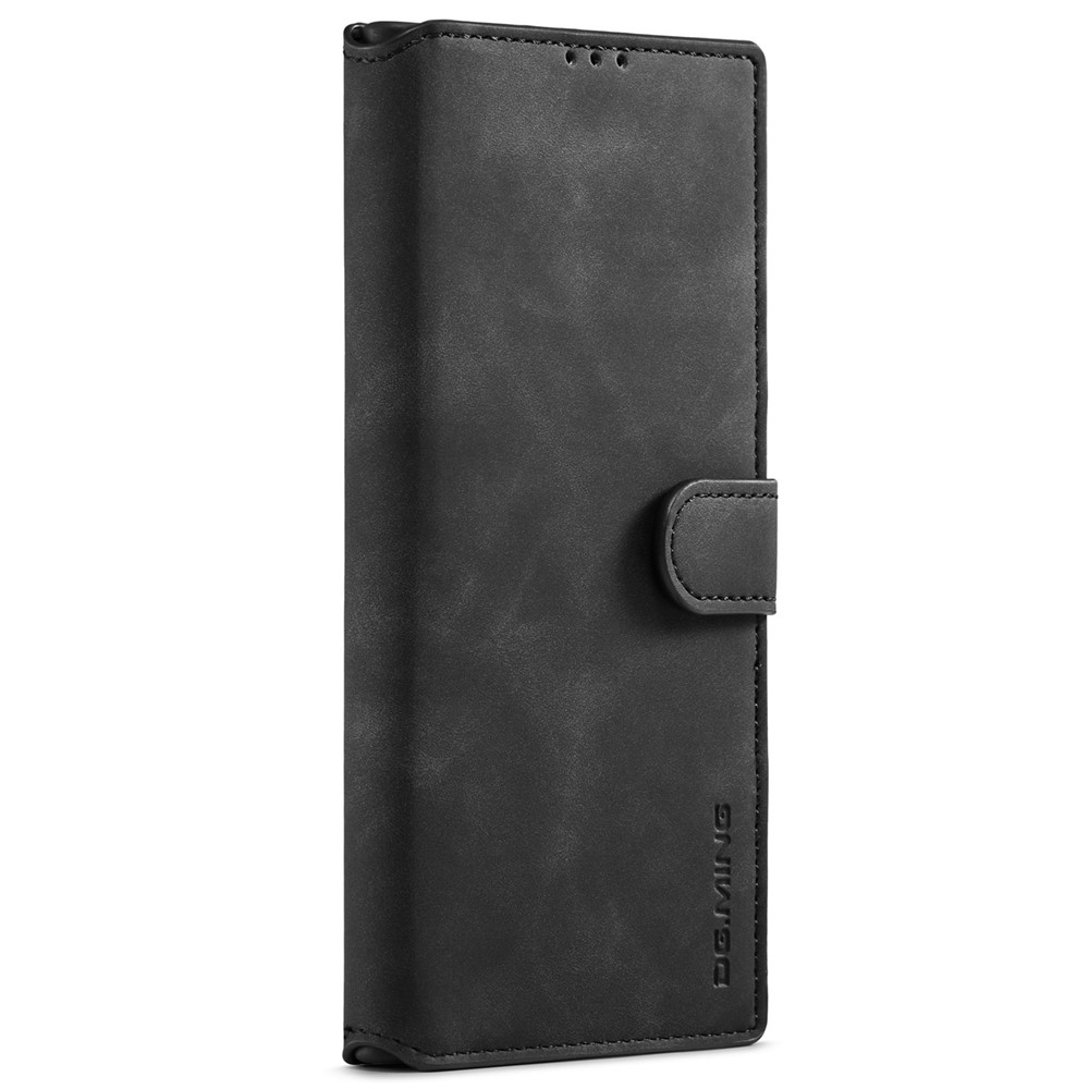 DG.MING Retro Style PU Leather Wallet Cover Scratch-resistant Foldable Stand Phone Case for Samsung Galaxy S22 Ultra 5G - Black-2