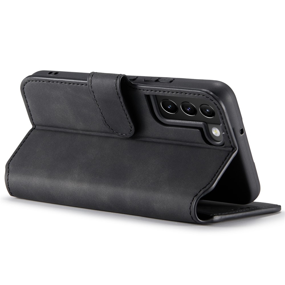 DG.MING Retro Leather Case Anti-drop Well-protected Wallet Stand Phone Cover for Samsung Galaxy S22+ 5G - Black-4