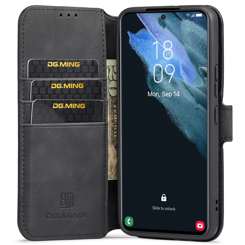 DG.MING Retro Leather Case Anti-drop Well-protected Wallet Stand Phone Cover for Samsung Galaxy S22+ 5G - Black-5