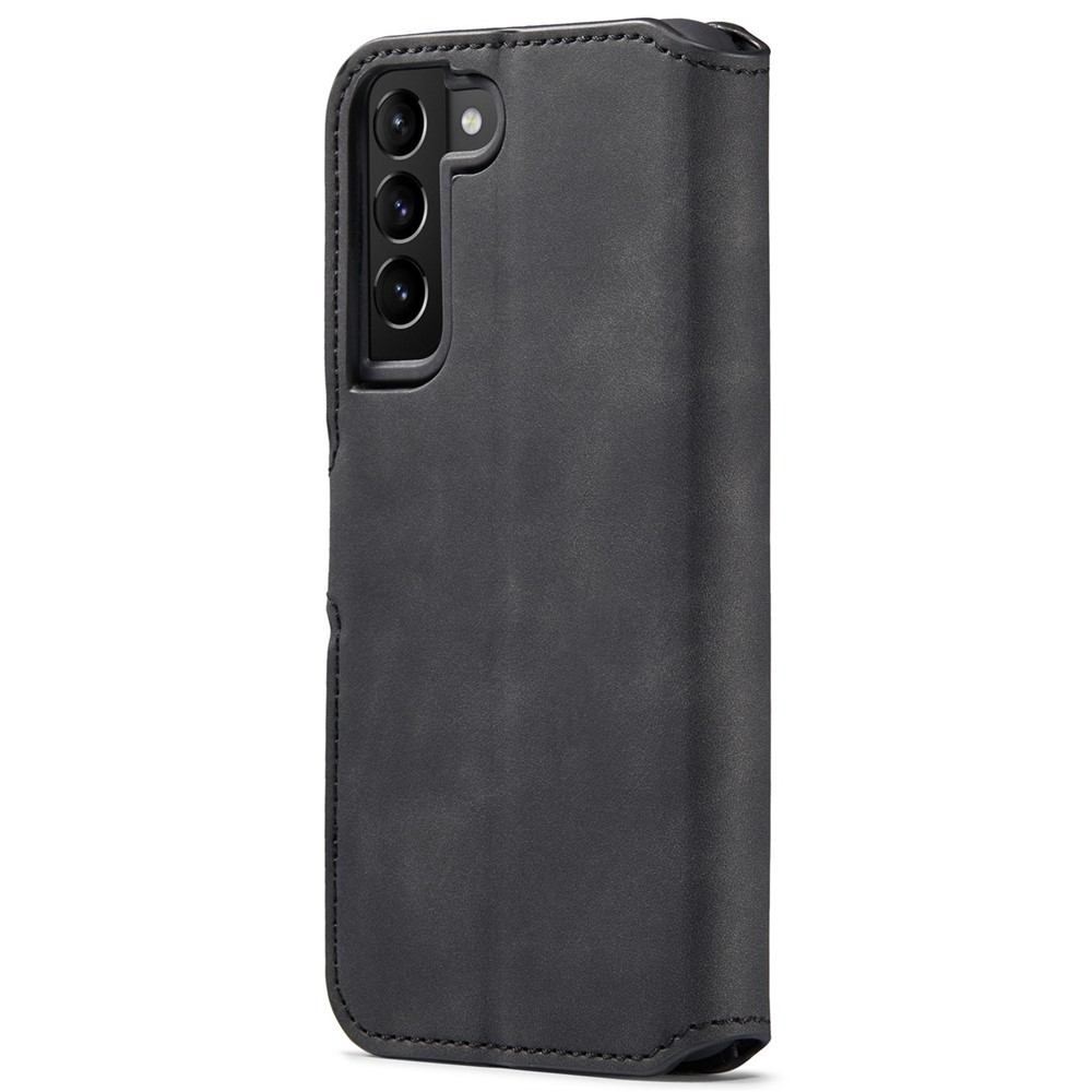 DG.MING All-inclusive Protection Retro Style Phone Case Stand Wallet PU Leather Cover for Samsung Galaxy S22 5G - Black-3