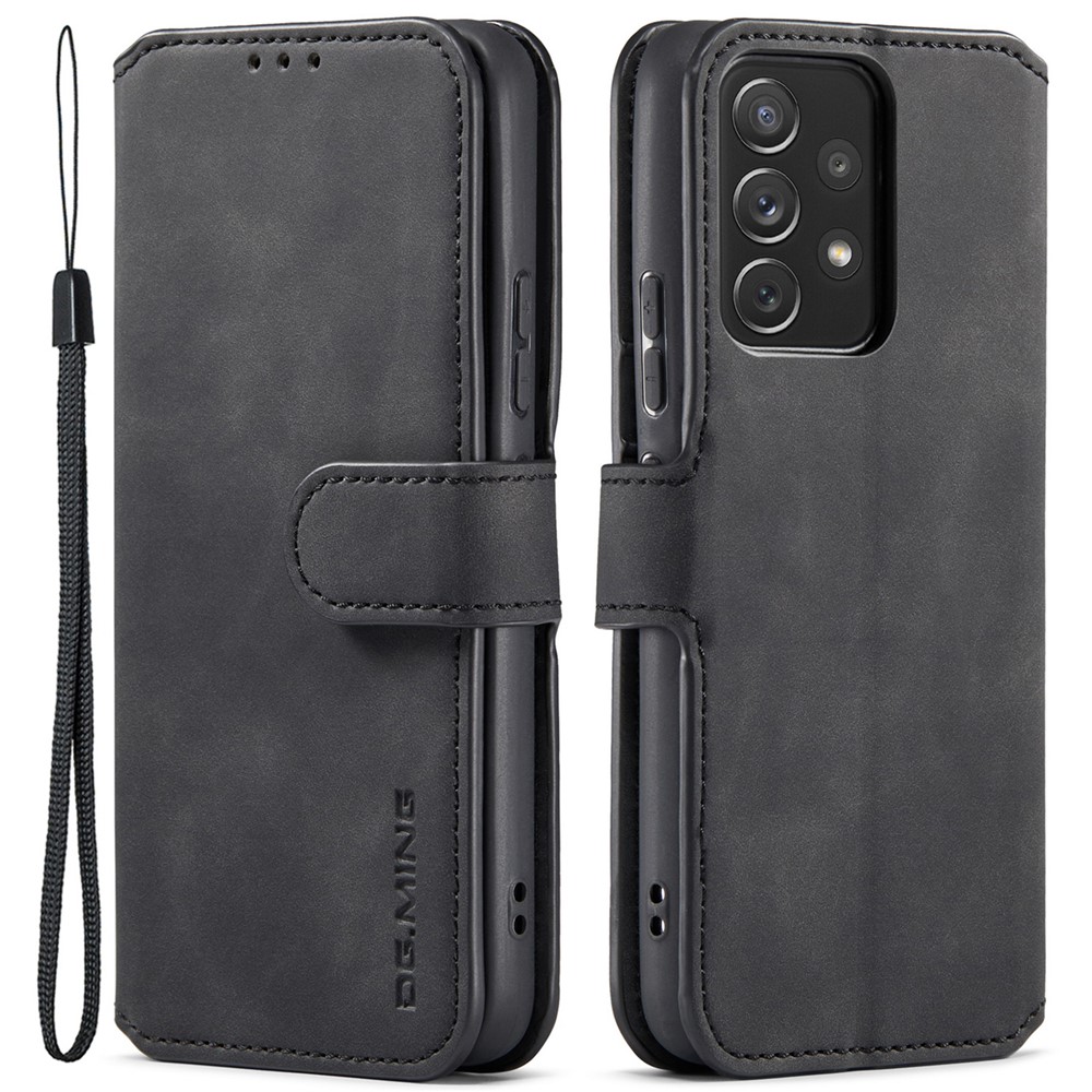 DG.MING Stand Wallet Design Retro Style PU Leather Cover Inner Soft TPU Phone Case for Samsung Galaxy A53 5G - Black-1