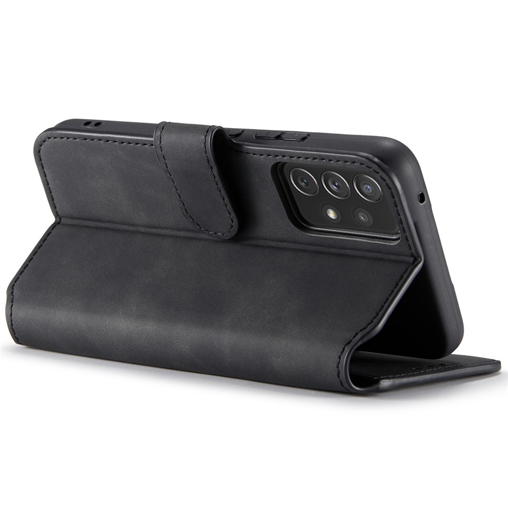 DG.MING Stand Wallet Design Retro Style PU Leather Cover Inner Soft TPU Phone Case for Samsung Galaxy A53 5G - Black-4