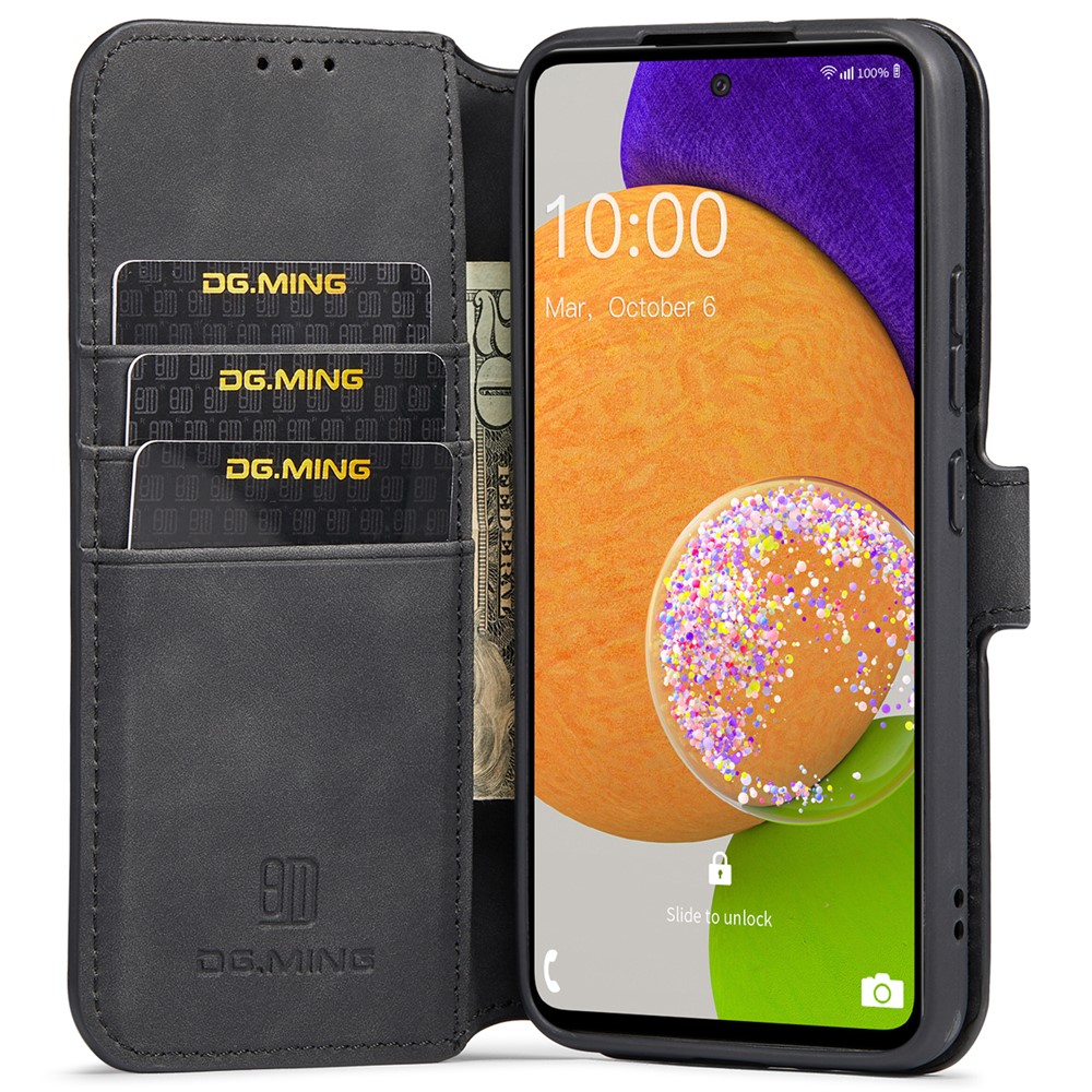 DG.MING Stand Wallet Design Retro Style PU Leather Cover Inner Soft TPU Phone Case for Samsung Galaxy A53 5G - Black-5