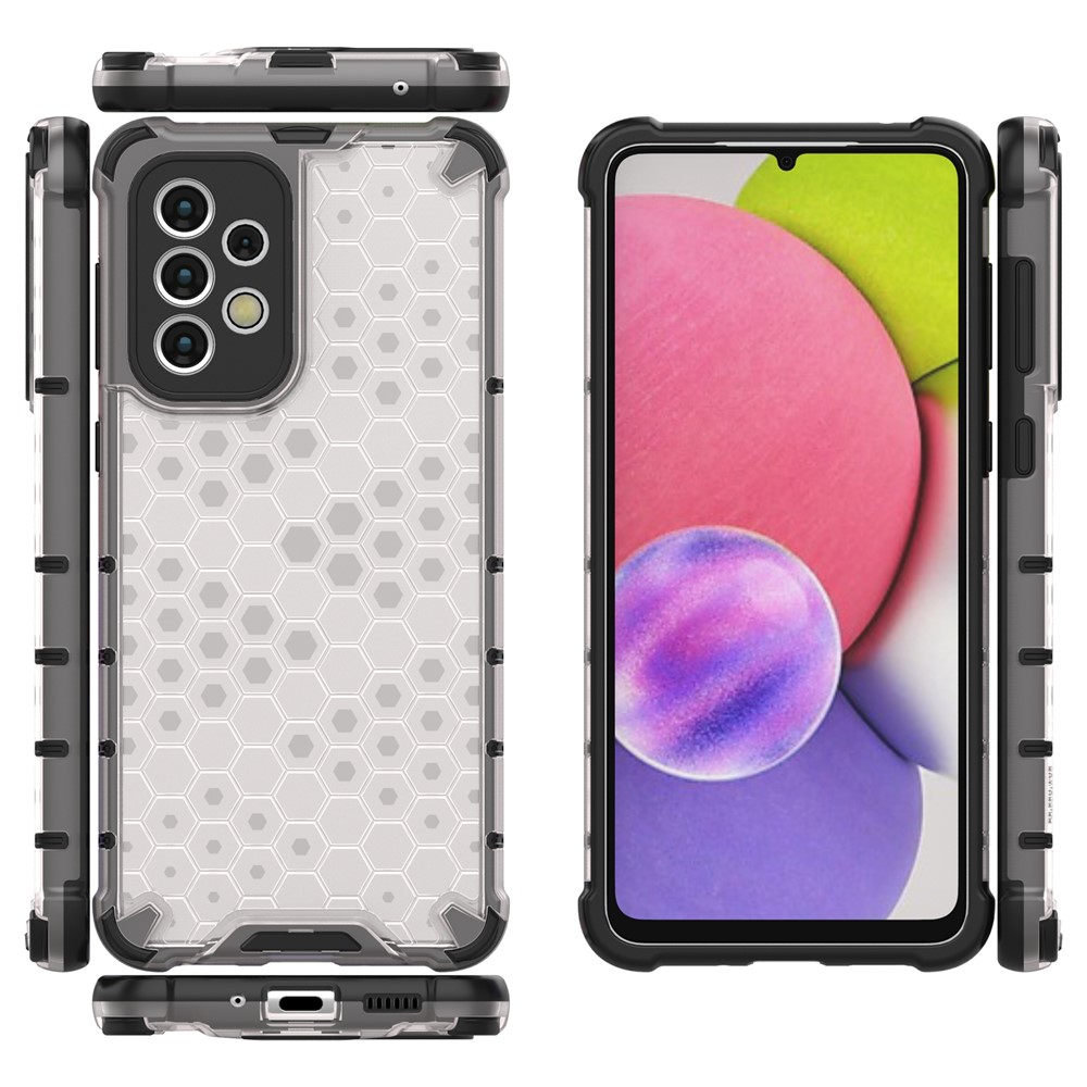 All-round Shockproof Protection Honeycomb Textured TPU + PC Phone Cover Back Case for Samsung Galaxy A33 5G - Grey-3