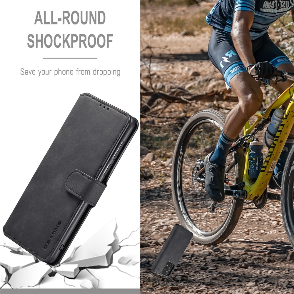 DG.MING Retro Style Shockproof Phone Case PU Leather Stand Wallet Magnetic Clasp Cover for Samsung Galaxy A73 5G - Black-8