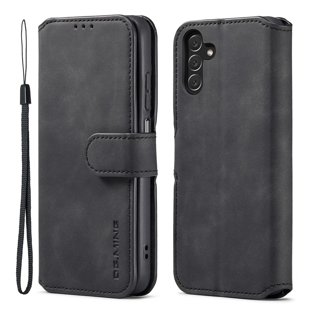 DG.MING Retro Style Magnetic Clasp PU Leather Stand Wallet Phone Case Protector for Samsung Galaxy A13 5G - Black-1