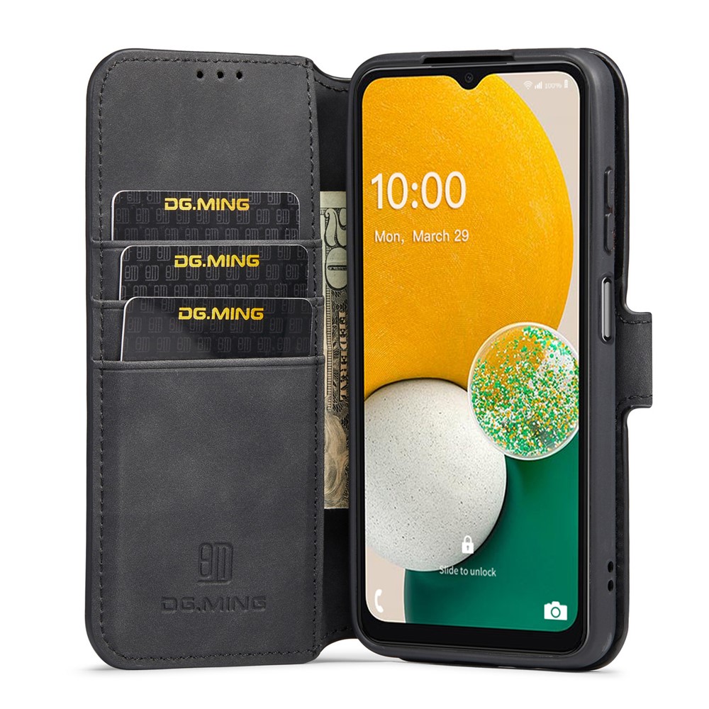 DG.MING Retro Style Magnetic Clasp PU Leather Stand Wallet Phone Case Protector for Samsung Galaxy A13 5G - Black-4