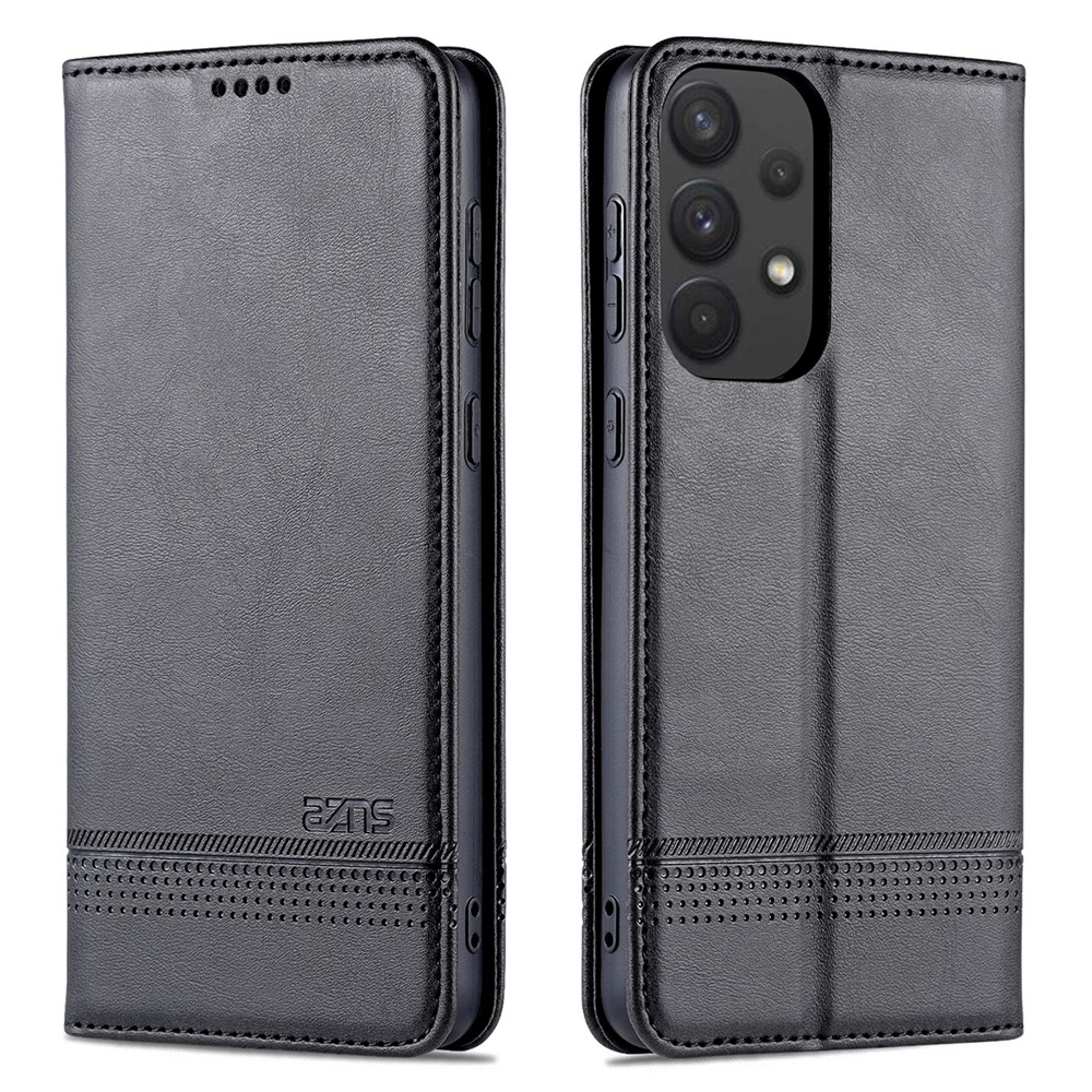 AZNS Phone Bag Case Strong Magnetic Auto-absorbed Cover PU Leather Stand Wallet Smartphone Case for Samsung Galaxy A33 5G - Black-1