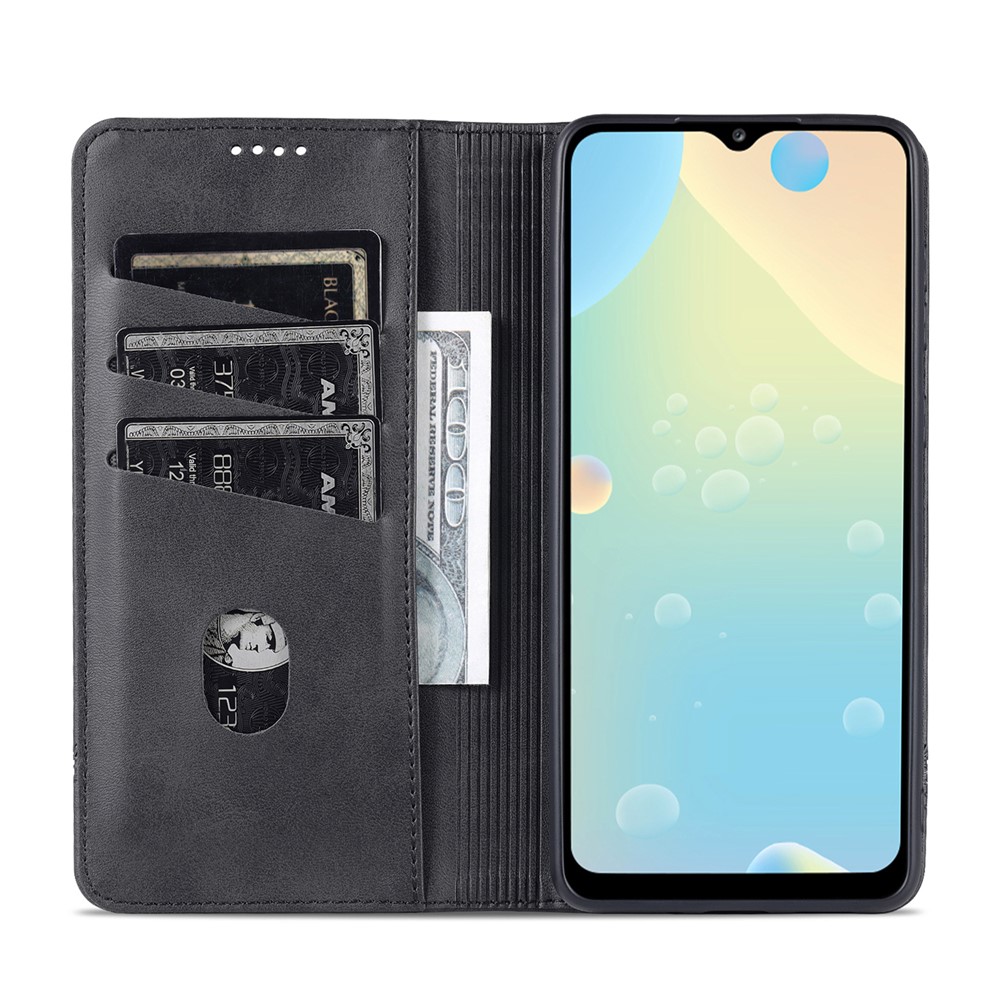 AZNS Phone Bag Case Strong Magnetic Auto-absorbed Cover PU Leather Stand Wallet Smartphone Case for Samsung Galaxy A33 5G - Black-5