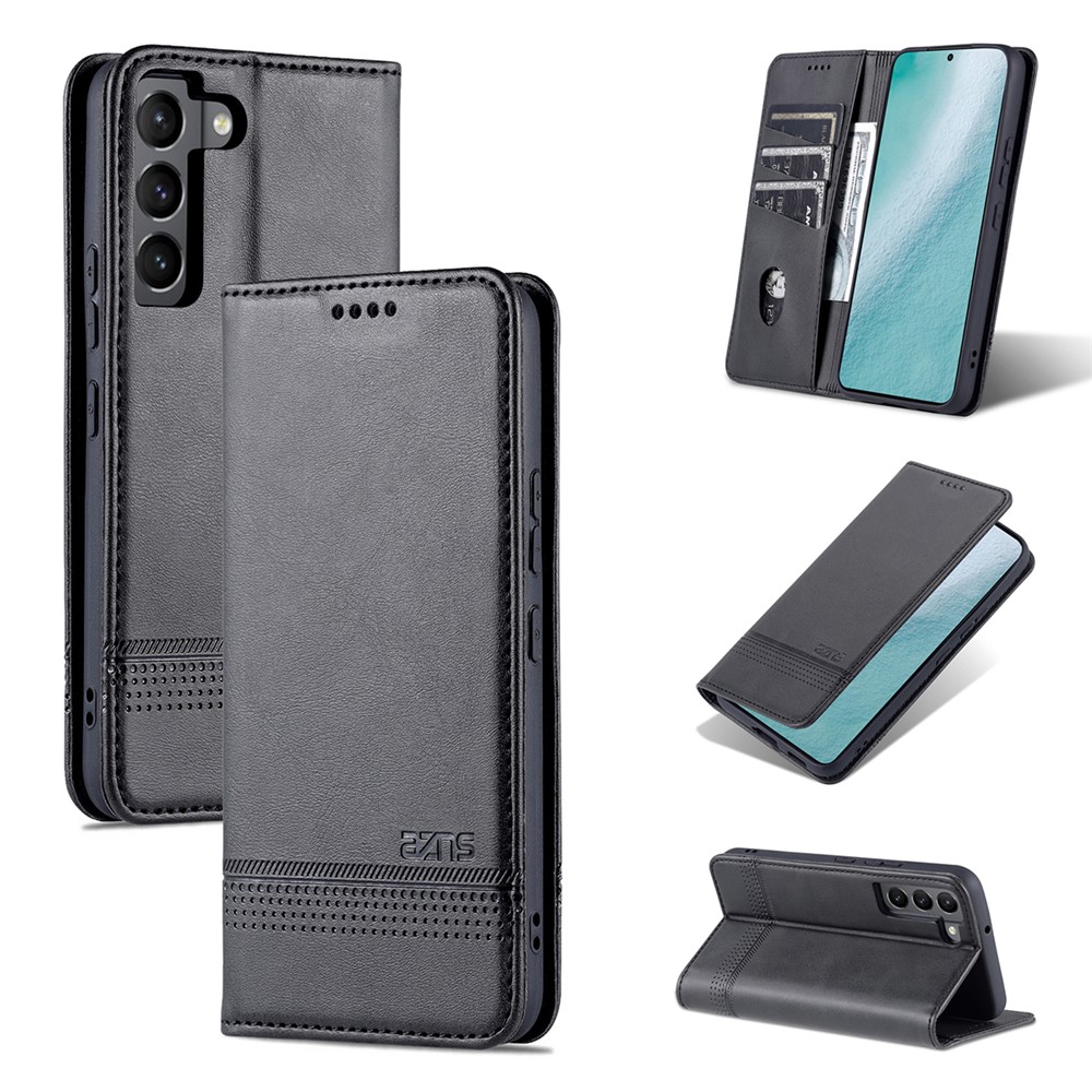 AZNS Magnetic Auto-absorbed Full Protection Phone Cover PU Leather Stand Wallet Phone Case for Samsung Galaxy S22+ 5G - Black-10
