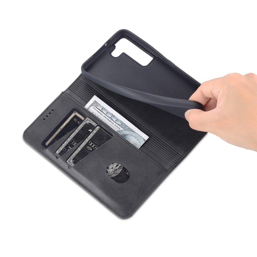 AZNS Magnetic Auto-absorbed Full Protection Phone Cover PU Leather Stand Wallet Phone Case for Samsung Galaxy S22+ 5G - Black-9