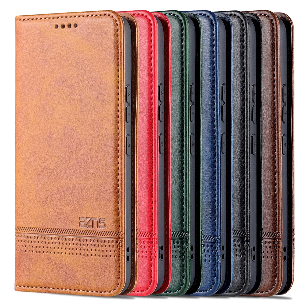 AZNS PU Leather + TPU Magnetic Auto-absorbed Full Protection Cover Stand Wallet Phone Case for Samsung Galaxy S22 5G - Black-11