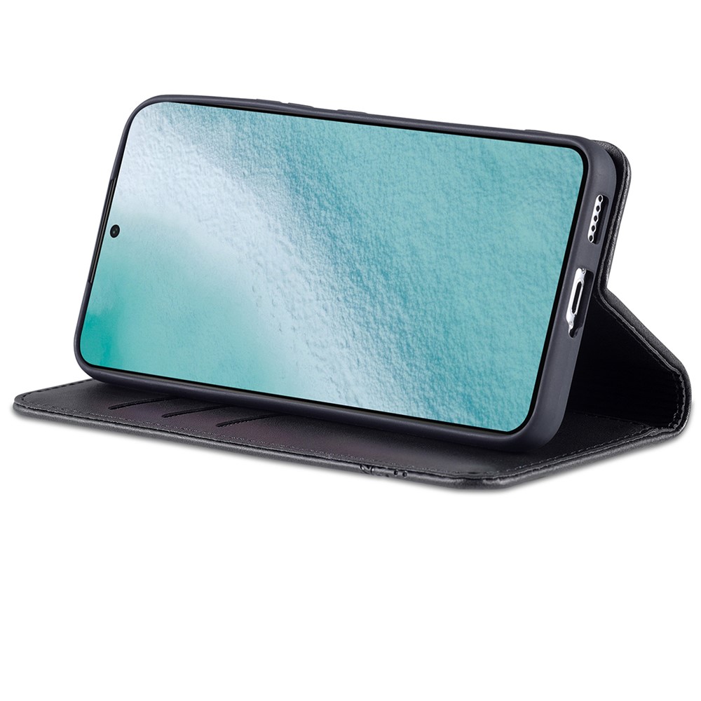 AZNS PU Leather + TPU Magnetic Auto-absorbed Full Protection Cover Stand Wallet Phone Case for Samsung Galaxy S22 5G - Black-4