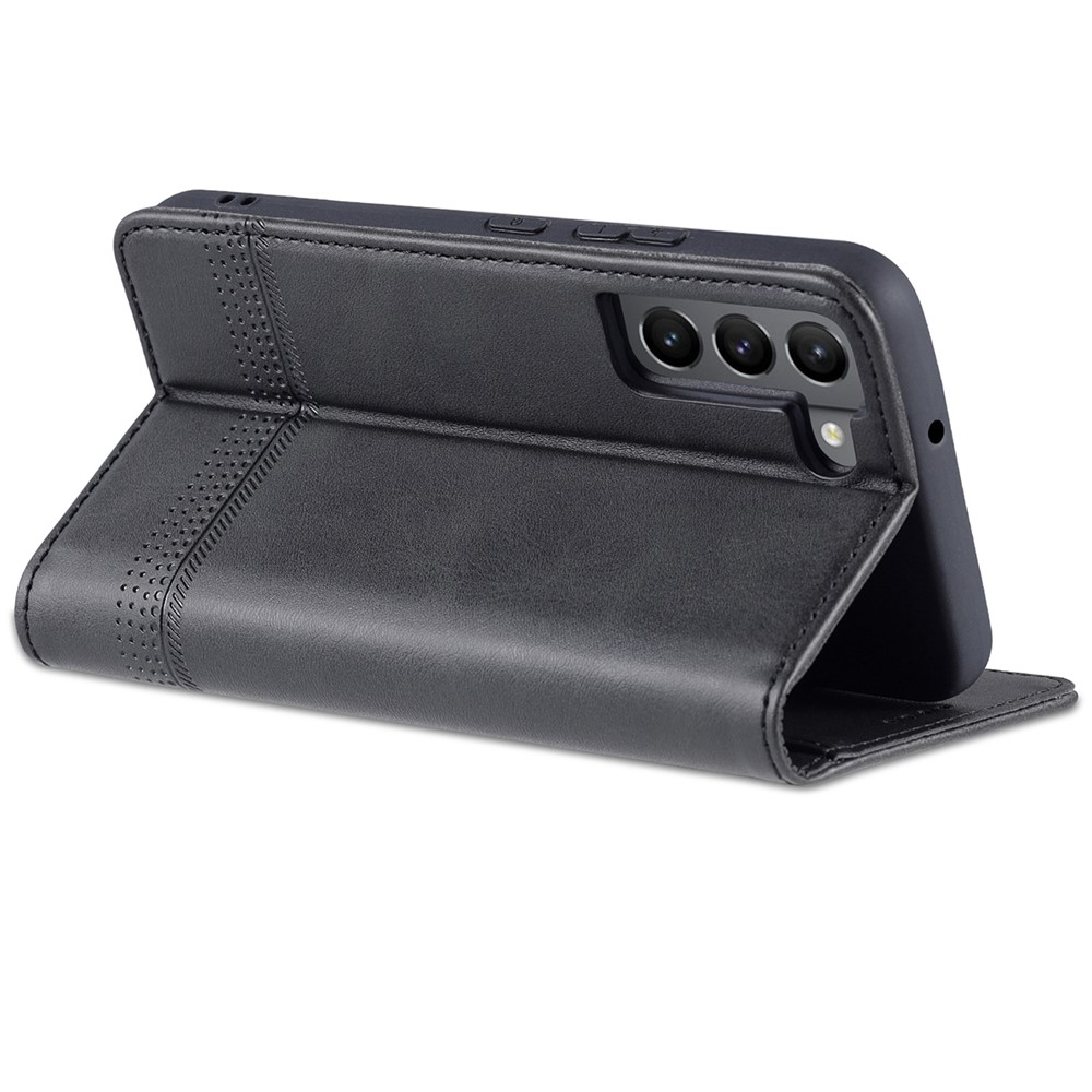 AZNS PU Leather + TPU Magnetic Auto-absorbed Full Protection Cover Stand Wallet Phone Case for Samsung Galaxy S22 5G - Black-8