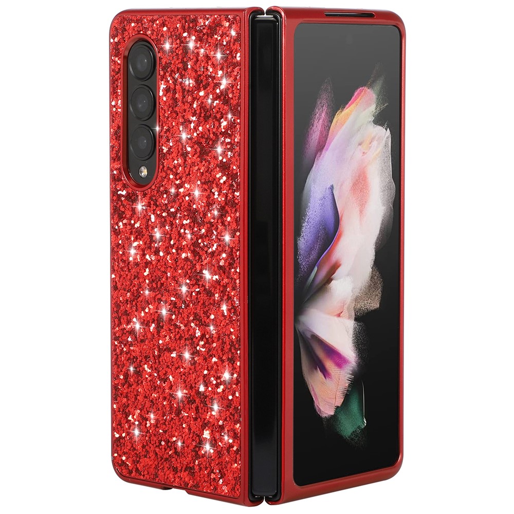 Glitter Sequins TPU Frame + PC Back Cover Electroplating Protective Phone Case for Samsung Galaxy Z Fold3 5G - Red-2