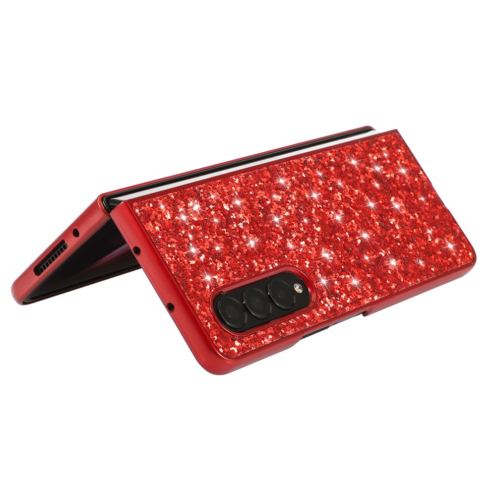 Glitter Sequins TPU Frame + PC Back Cover Electroplating Protective Phone Case for Samsung Galaxy Z Fold3 5G - Red-3