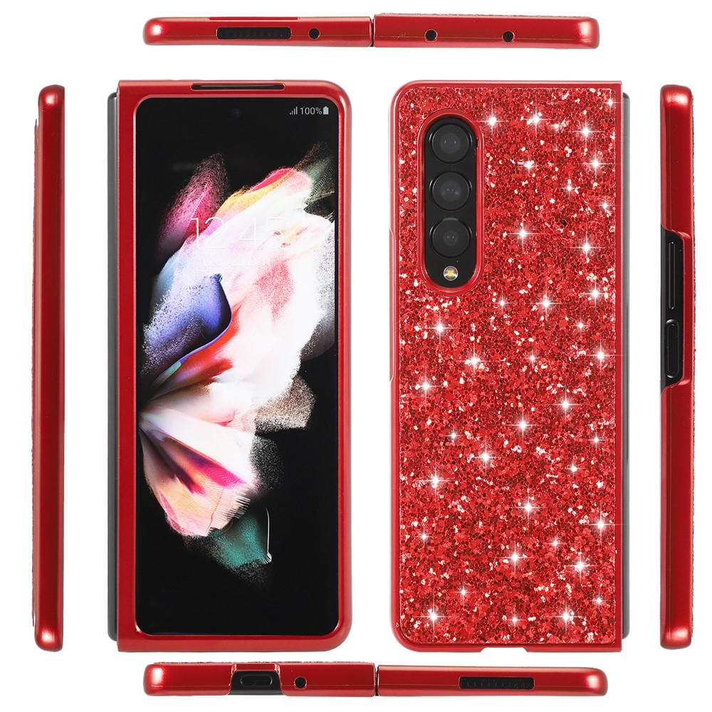 Glitter Sequins TPU Frame + PC Back Cover Electroplating Protective Phone Case for Samsung Galaxy Z Fold3 5G - Red-6