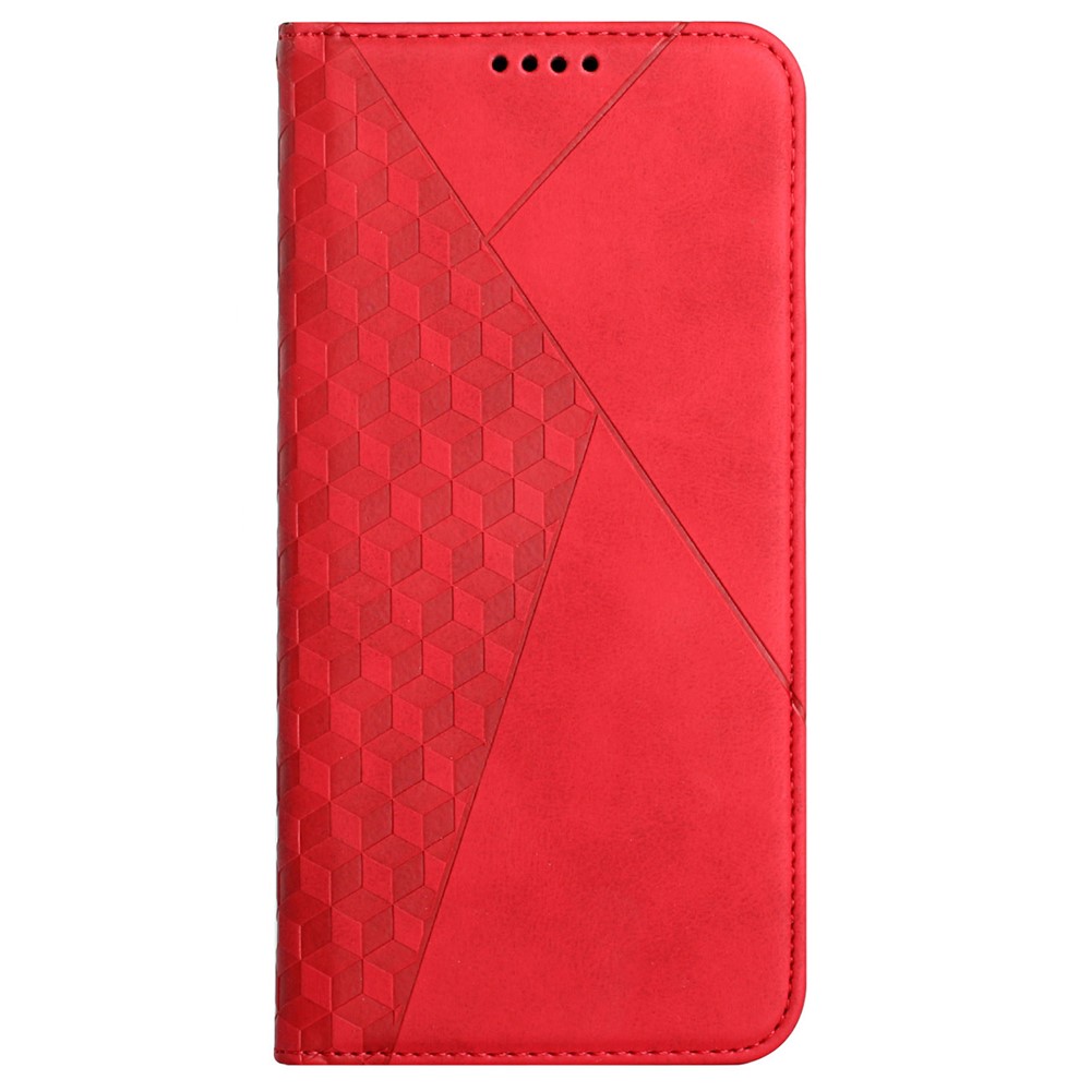 Skin-touch Feeling Rhombus Imprinting Magnetic Auto-absorbed PU Leather Case Wallet Stand Phone Cover for Samsung Galaxy A73 5G - Red-2