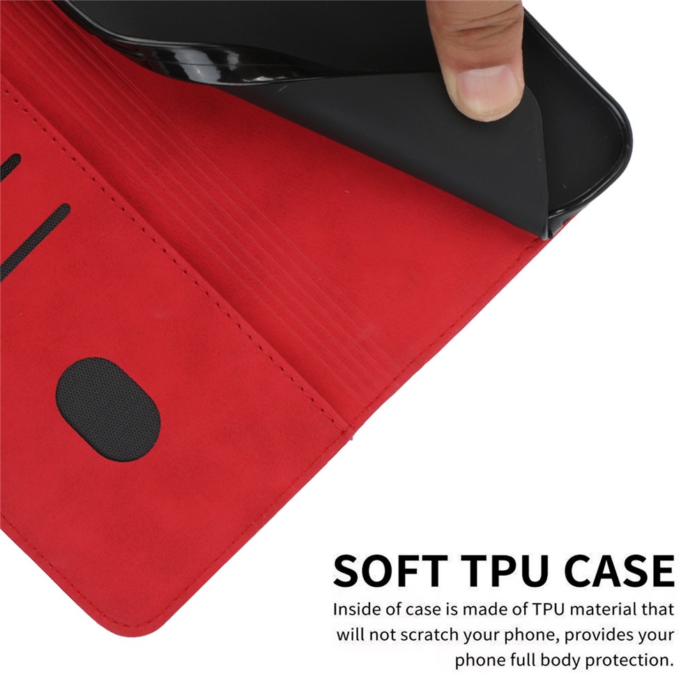 Skin-touch Feeling Rhombus Imprinting Magnetic Auto-absorbed PU Leather Case Wallet Stand Phone Cover for Samsung Galaxy A73 5G - Red-6