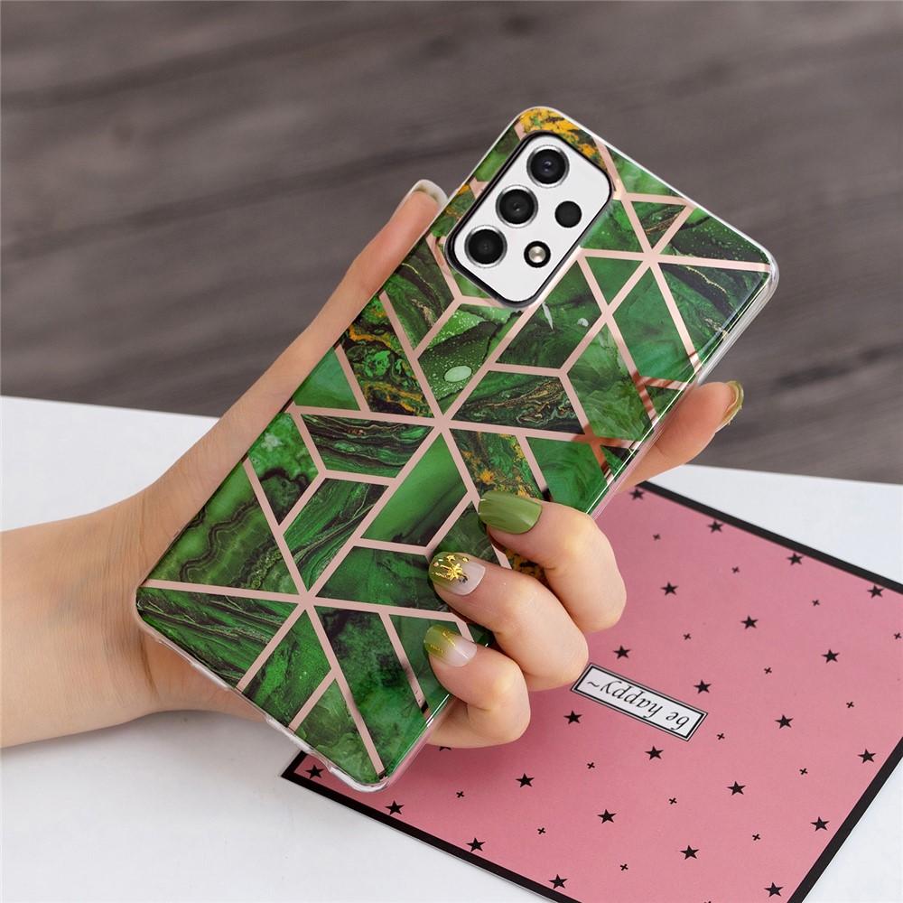 Marble Pattern IMD Soft TPU Electroplating Slim Protective Mobile Phone Case for Samsung Galaxy A33 5G - Rhombus/Green-3